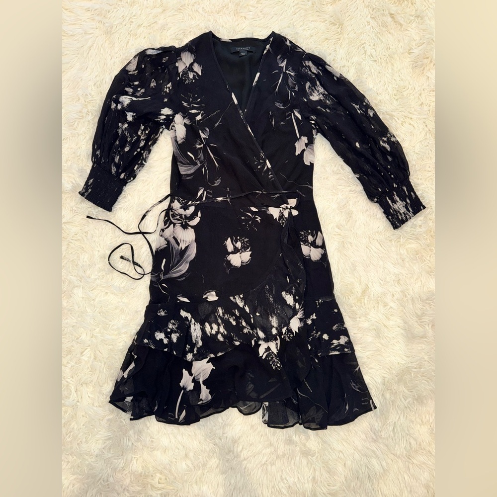 NEW AllSaints Ari Pauline Floral Print Faux Wrap Dress sz 0 - Picture 4 of 9